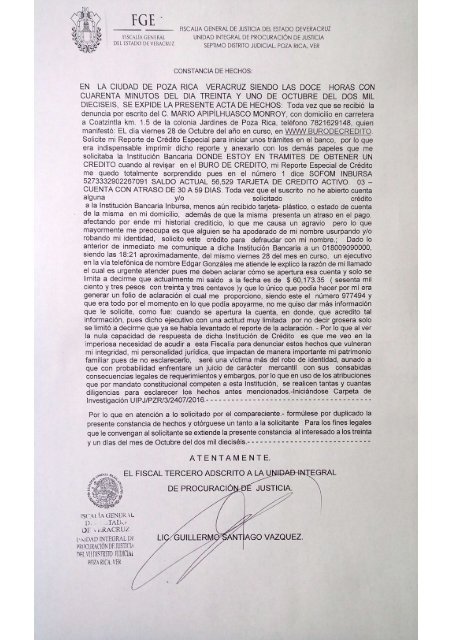Constancia de Hechos Inbursa