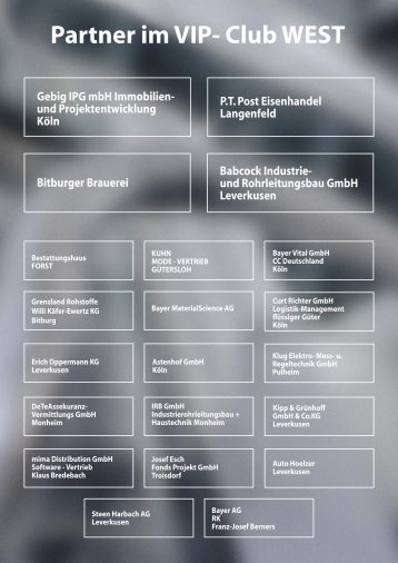 und Rohrleitungsbau GmbH Leverkusen Partner im VIP- Club WEST
