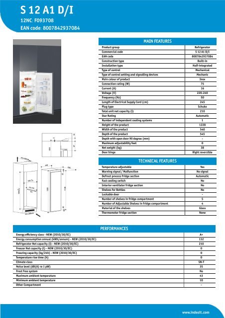 KitchenAid S 12 A1 D/I - S 12 A1 D/I EN (F093708) Informations produit