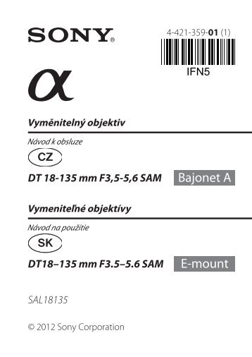 Sony SAL18135 - SAL18135 Istruzioni per l'uso Slovacco