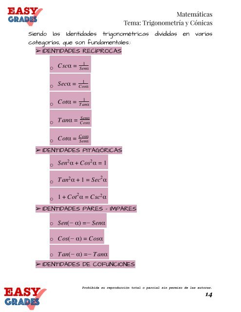 EASY GRADES TRIGO Y CONICAS