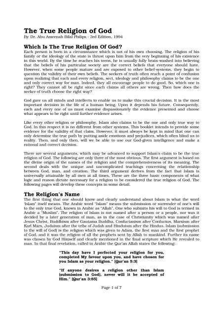 the true religion of god