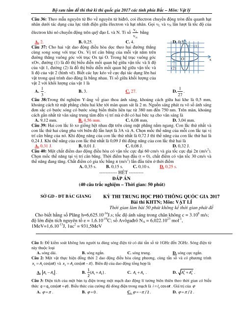 Bộ đề thi thử kì thi quốc gia 2017 các tỉnh phía bắc - vật lý - có đáp án &amp; lý thuyết bài tập lý 12 ôn tốt nghiệp