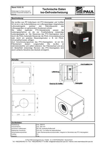 Technische Daten iso-Defrosterheizung - waermetauscher-paul.de