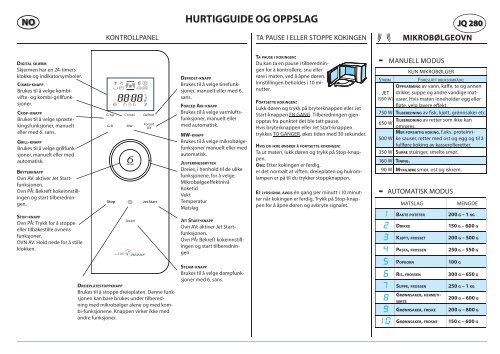 KitchenAid JQ 280 BL - JQ 280 BL NO (858728099490) Scheda programmi