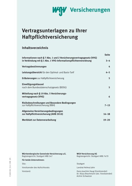 Vertragsunterlagen Zu Ihrer Haftpflichtversicherung