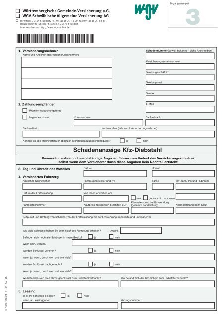 Schadenanzeige Kfz-Diebstahl - wgv Versicherungen