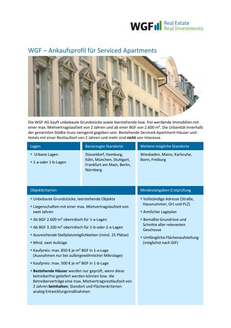 Ankaufsprofil Serviced Apartments 06 2012.pdf, Seiten 1 - WGF AG