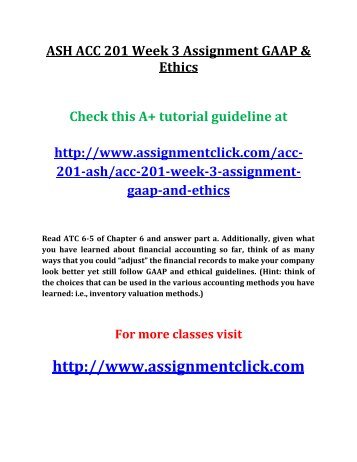 ASH ACC 201 Week 3 Assignment GAAP