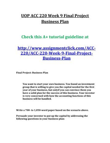 UOP ACC 220 Week 9 Final Project Business Plan