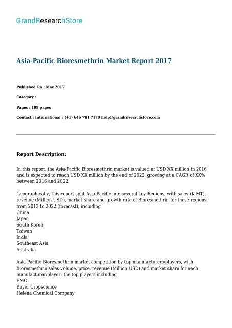 Asia-Pacific Bioresmethrin Market Report 2017