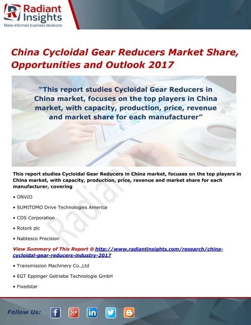 China Cycloidal Gear Reducers Market Share, Strategies and Forecasts 2017