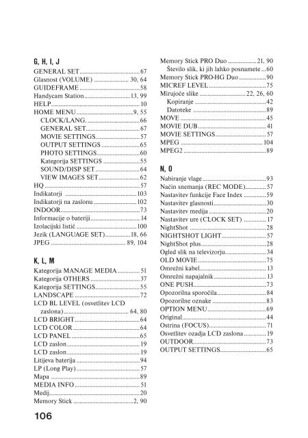 Sony DCR-SR45E - DCR-SR45E Mode d'emploi Slov&eacute;nien