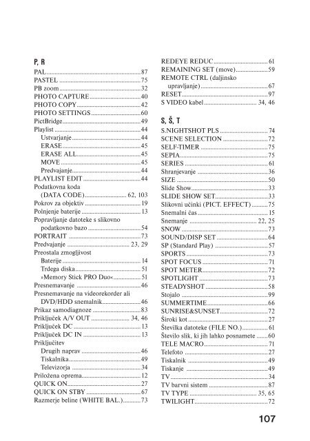 Sony DCR-SR45E - DCR-SR45E Mode d'emploi Slov&eacute;nien