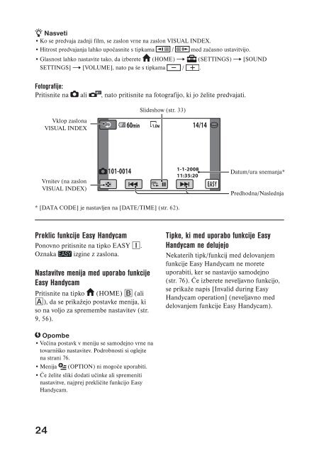 Sony DCR-SR45E - DCR-SR45E Mode d'emploi Slov&eacute;nien