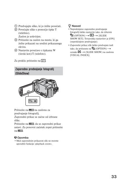 Sony DCR-SR45E - DCR-SR45E Mode d'emploi Slov&eacute;nien