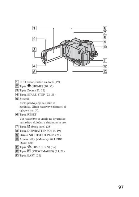 Sony DCR-SR45E - DCR-SR45E Mode d'emploi Slov&eacute;nien