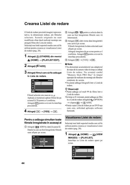 Sony DCR-SR45E - DCR-SR45E Mode d'emploi Roumain