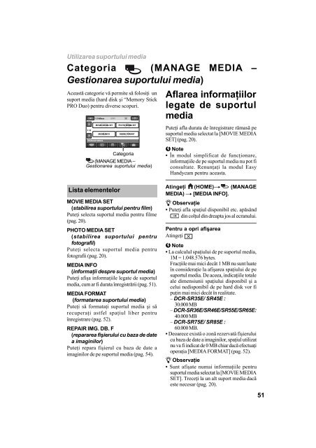 Sony DCR-SR45E - DCR-SR45E Mode d'emploi Roumain