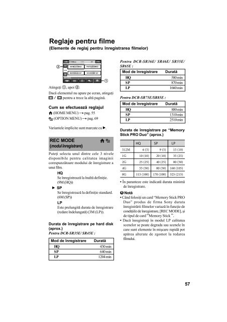 Sony DCR-SR45E - DCR-SR45E Mode d'emploi Roumain