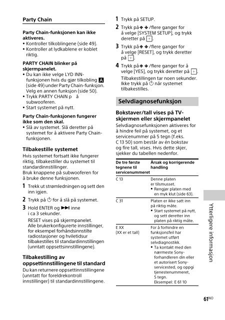 Sony MHC-GT4D - MHC-GT4D Consignes d&rsquo;utilisation Norv&eacute;gien