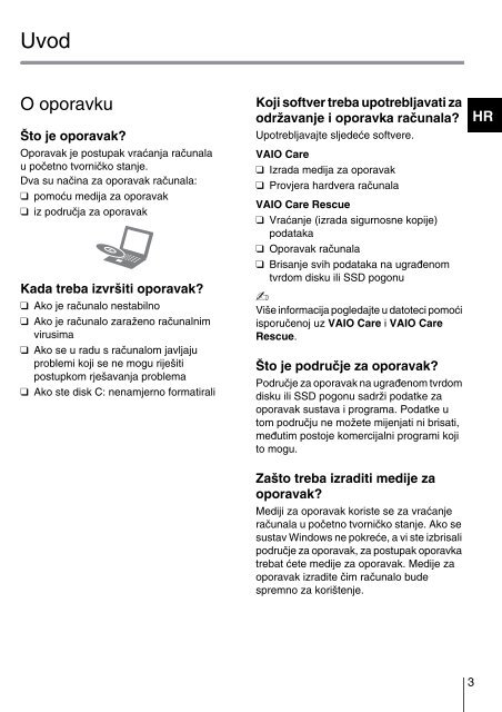 Sony SVT1311V2E - SVT1311V2E Guide de d&eacute;pannage Croate