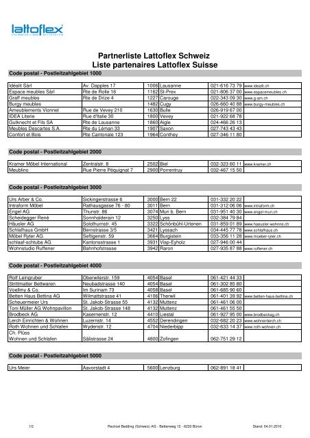 Partnerliste Lattoflex Schweiz Liste partenaires Lattoflex Suisse