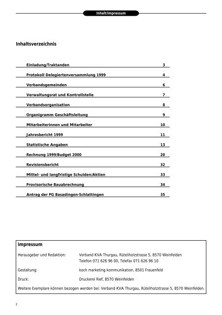 Ausgabe 1999 - beim Verband KVA Thurgau