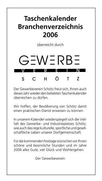 Taschenkalender Branchenverzeichnis 2006 - Gewerbeverein Schötz