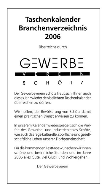 Taschenkalender Branchenverzeichnis 2006 - Gewerbeverein Schötz