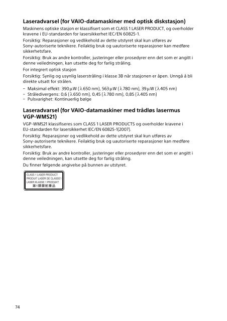Sony SVP1121X2R - SVP1121X2R Documents de garantie Norv&eacute;gien