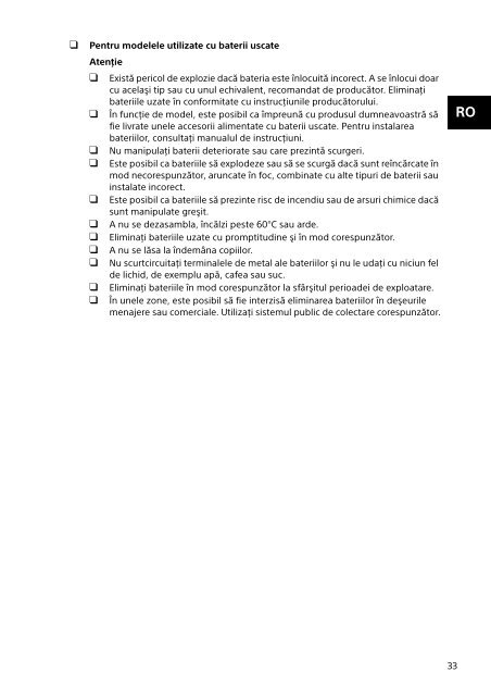 Sony SVP1121X2R - SVP1121X2R Documents de garantie Roumain