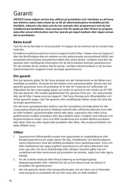 Sony SVP1121X2R - SVP1121X2R Documents de garantie Finlandais