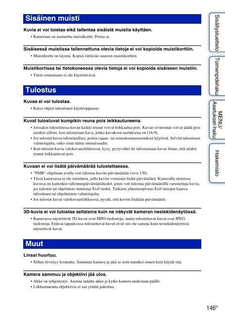 Sony DSC-WX5 - DSC-WX5 Consignes d&rsquo;utilisation Finlandais