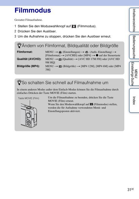 Sony DSC-WX5 - DSC-WX5 Consignes d&rsquo;utilisation Allemand