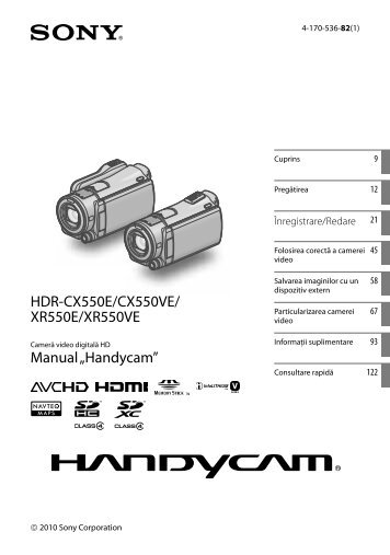 Sony HDR-XR550E - HDR-XR550E Consignes dâutilisation Roumain