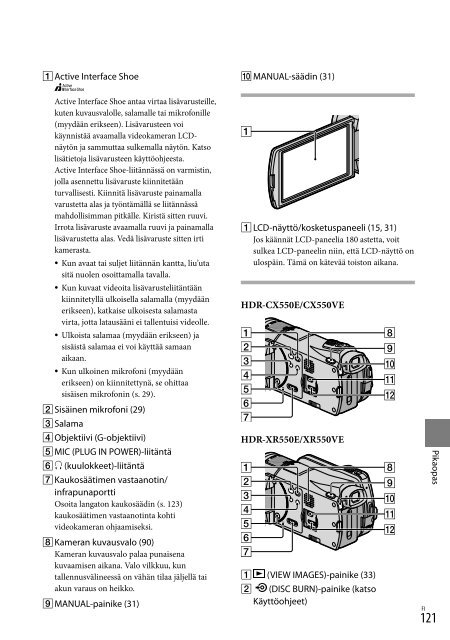 Sony HDR-XR550E - HDR-XR550E Consignes d&rsquo;utilisation Finlandais