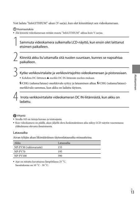 Sony HDR-XR550E - HDR-XR550E Consignes d&rsquo;utilisation Finlandais