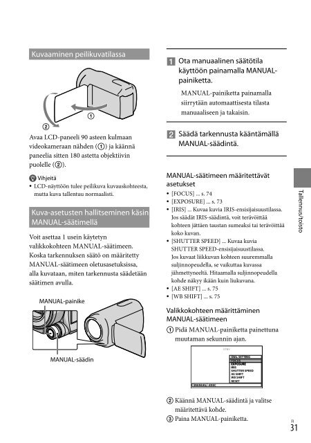 Sony HDR-XR550E - HDR-XR550E Consignes d&rsquo;utilisation Finlandais