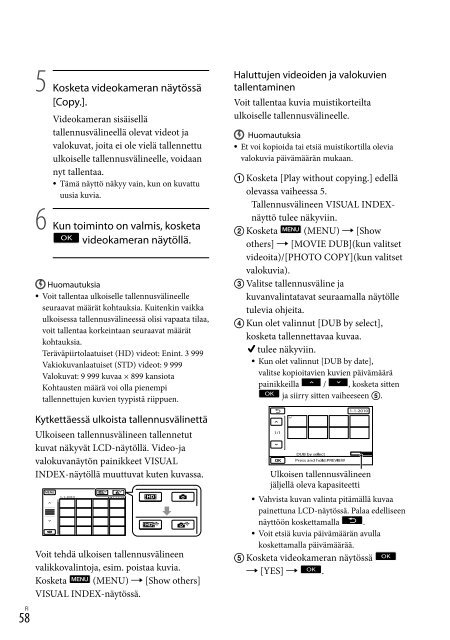 Sony HDR-XR550E - HDR-XR550E Consignes d&rsquo;utilisation Finlandais