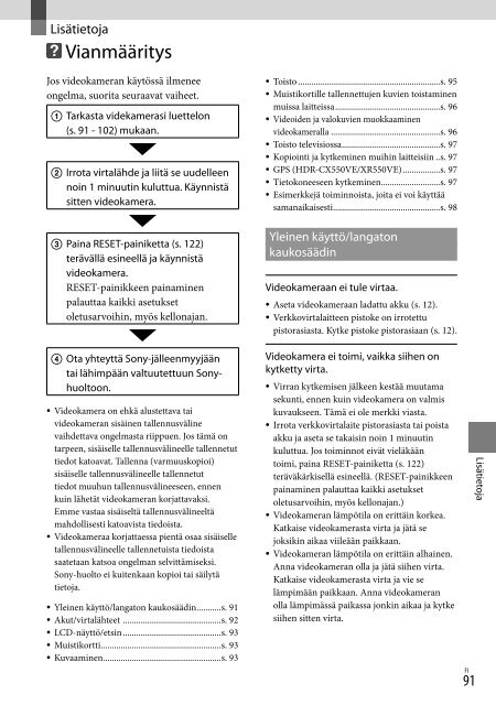 Sony HDR-XR550E - HDR-XR550E Consignes d&rsquo;utilisation Finlandais