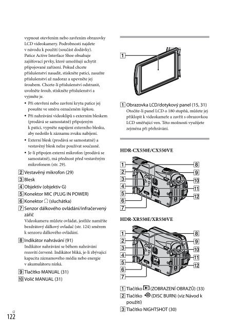 Sony HDR-XR550E - HDR-XR550E Consignes d&rsquo;utilisation Tch&egrave;que