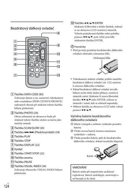 Sony HDR-XR550E - HDR-XR550E Consignes d&rsquo;utilisation Tch&egrave;que