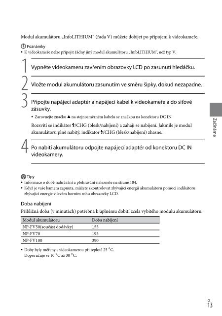 Sony HDR-XR550E - HDR-XR550E Consignes d&rsquo;utilisation Tch&egrave;que