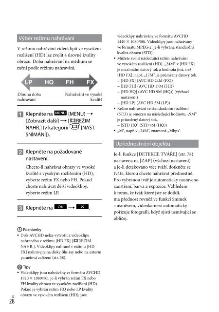 Sony HDR-XR550E - HDR-XR550E Consignes d&rsquo;utilisation Tch&egrave;que