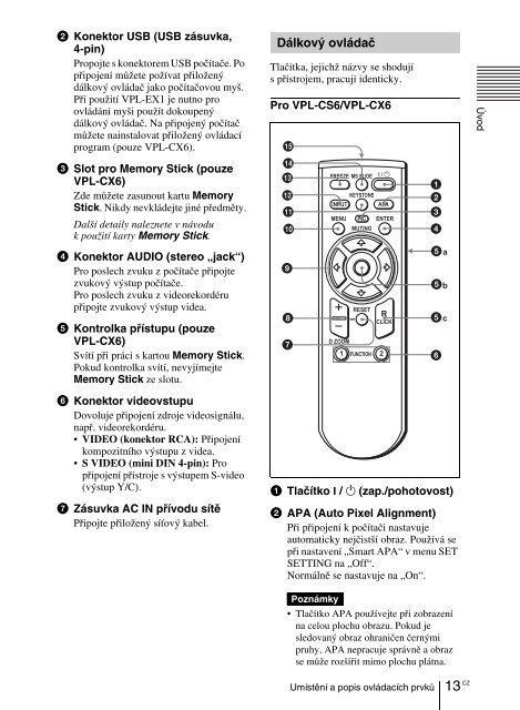 Sony VPL-CS6 - VPL-CS6 Consignes d&rsquo;utilisation Tch&egrave;que
