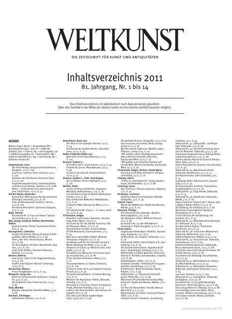 WELTKUNST Inhalt 2011 - Zeit Kunstverlag