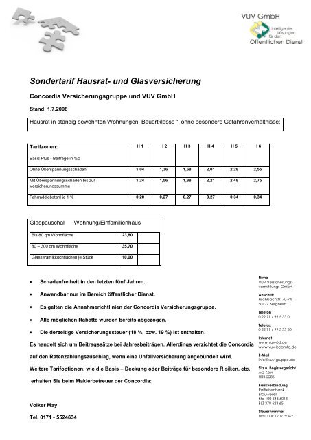 Sondertarif Hausrat Und Glasversicherung Vuv Gruppe
