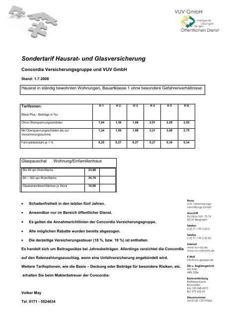 Sondertarif Hausrat- und Glasversicherung - VUV Gruppe