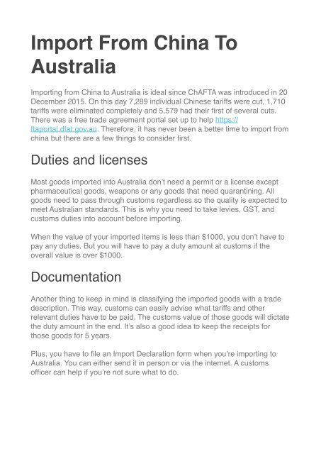 customs duty australia